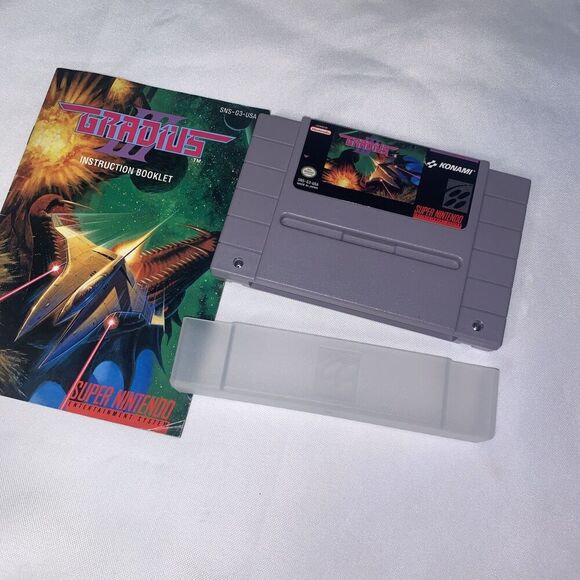 vintage video game Gradius III(Super Nintendo SNES,1991) CIB w/booklet No Poster - Picture 2 of 8